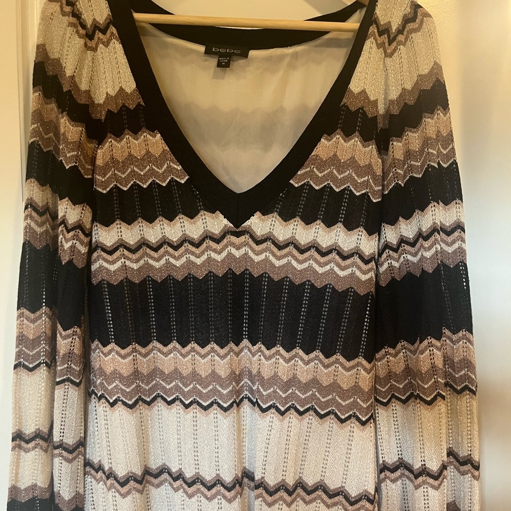 Bebe metallic stripe mini dress. Size medium.